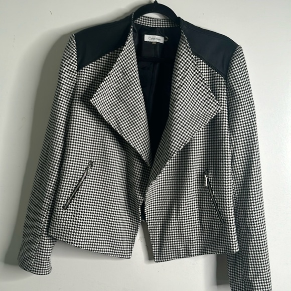Calvin Klein houndstooth black and white jacket size large - Picture 2 of 10